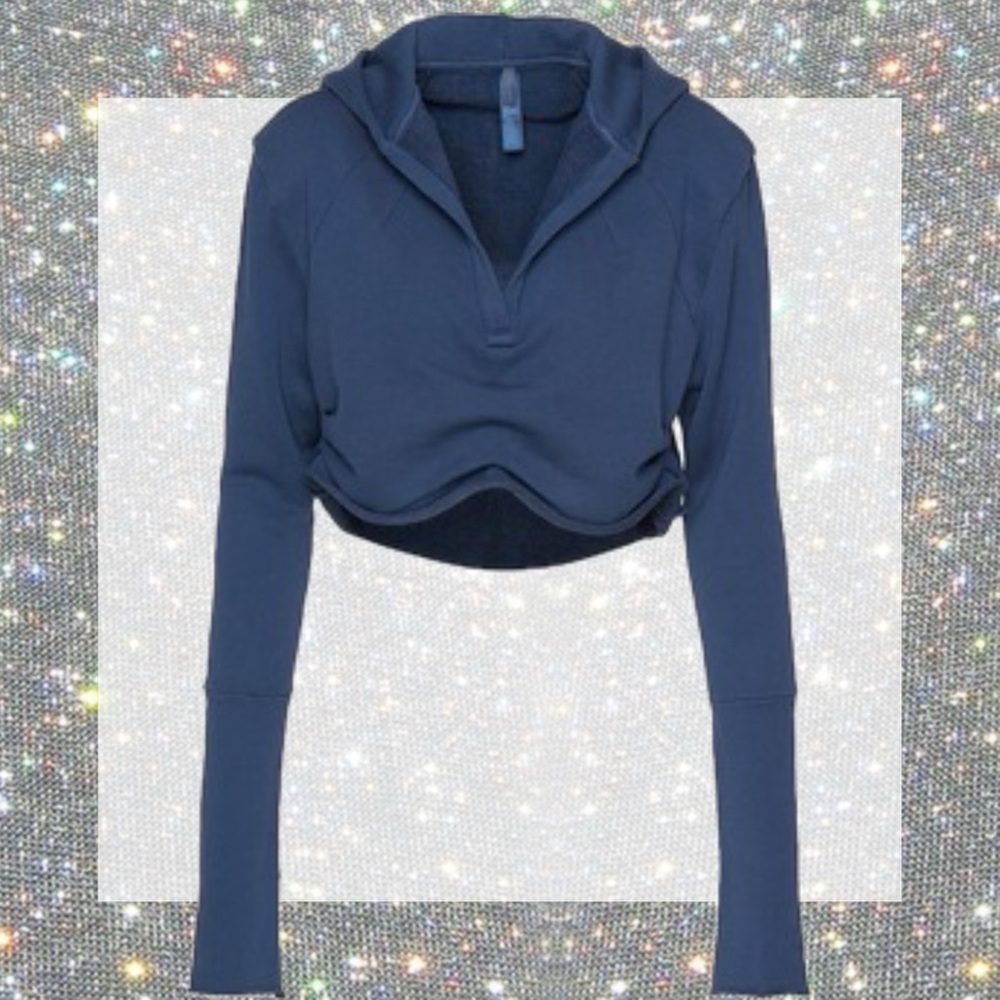 SKIMS French Terry Deconstructed Crop Hoodie in Indigo size S NWT!